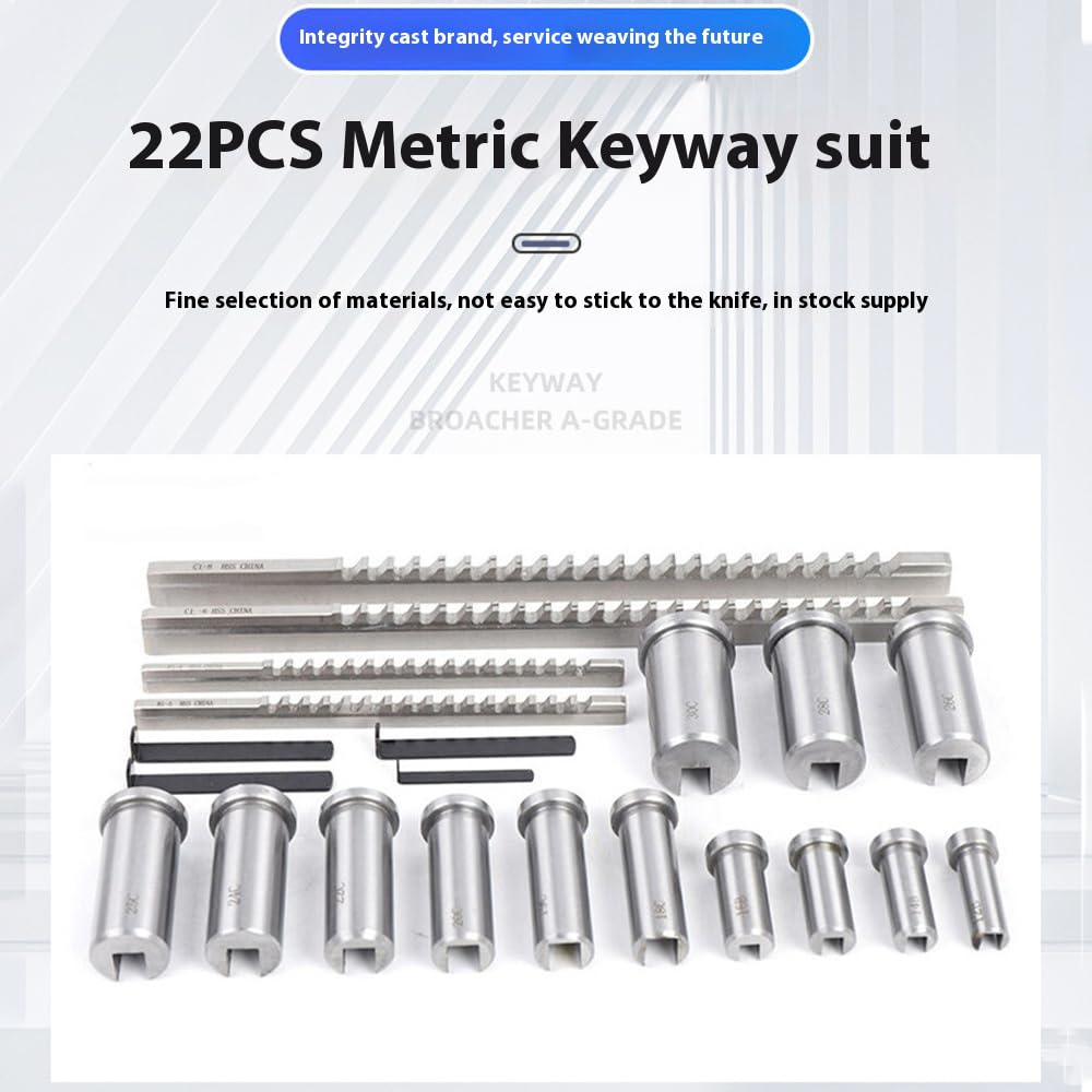 Keyway Broach Sets Industrial Tools, 22Pcs Machinery Keyway Tools for Lathe Metric Size 4/5mmB1 6/8mmC Broaches 13Pcs Bushings 5Pcs Shims Metalworking Tool