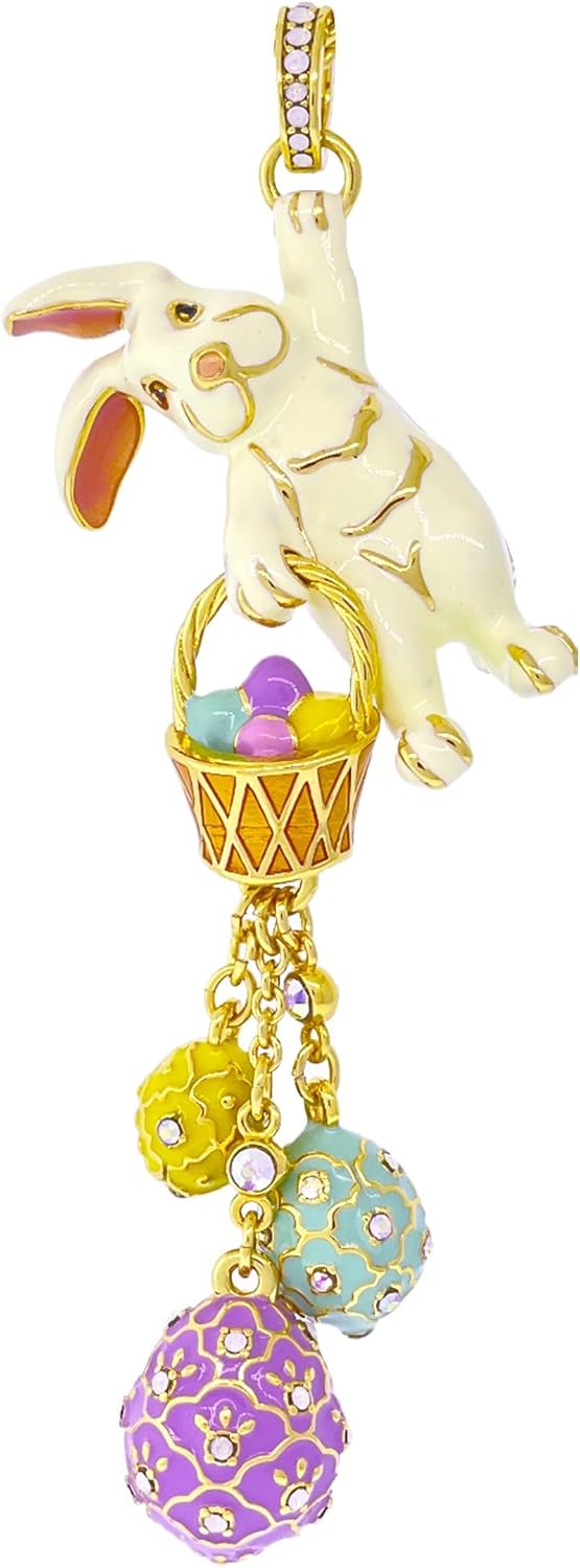 Ritzy Couture DeLuxe - Adorable Bunny Basket Charm Pendant Necklace Easter Day Jewelry for Women -18k Gold Plated