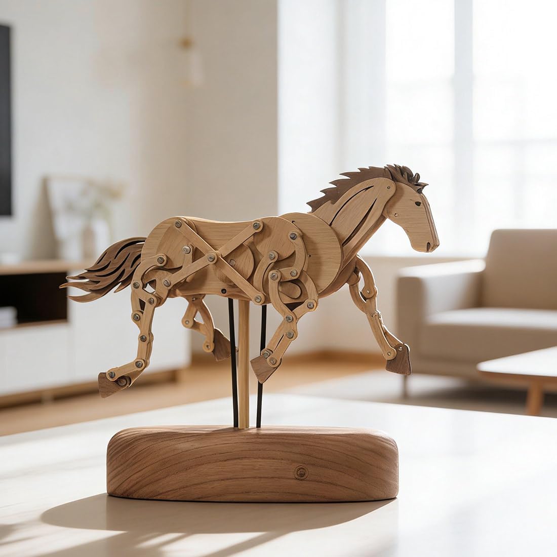 Wooden Crafts for Adults,Solid Wood Horse Dynamic Model with Mortise and Tenon Assembly,Handmade Mechanical Horse Sculpture for Desktop Decor and Home Office Entryway,Non-Music Box