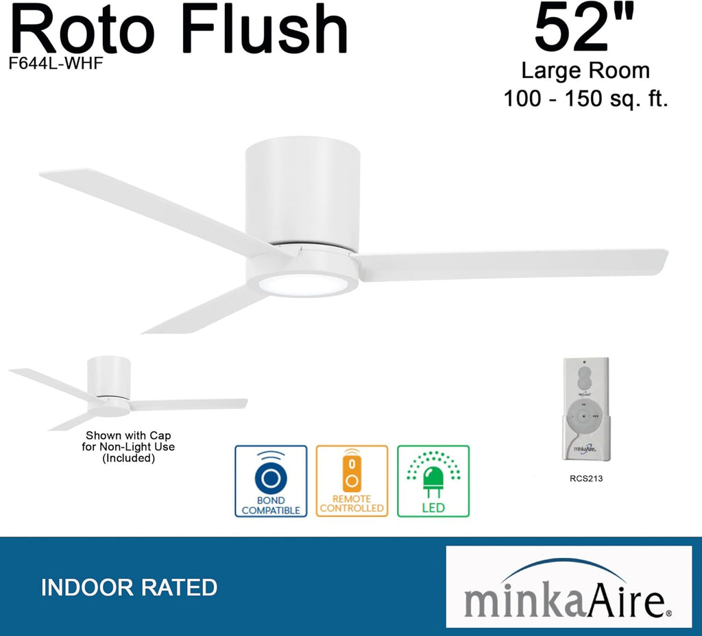 MINKA-AIRE Roto Flush 52' Hugger LED Ceiling Fan F644L-WHF - Flat White
