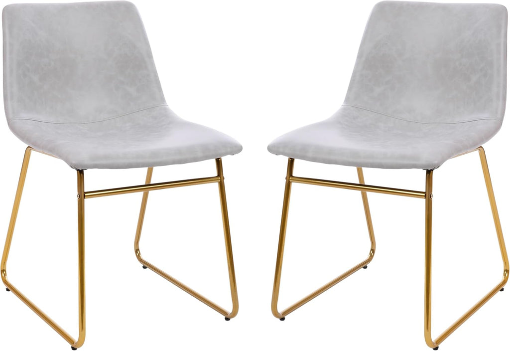 Flash Furniture Butler 18' LeatherSoft Dining Table Height Chairs, Mid-Century Modern Bucket Style Dining Chairs, Set of 2, Light Gray/Gold