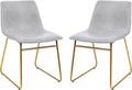 Flash Furniture Butler 18' LeatherSoft Dining Table Height Chairs, Mid-Century Modern Bucket Style Dining Chairs, Set of 2, Light Gray/Gold