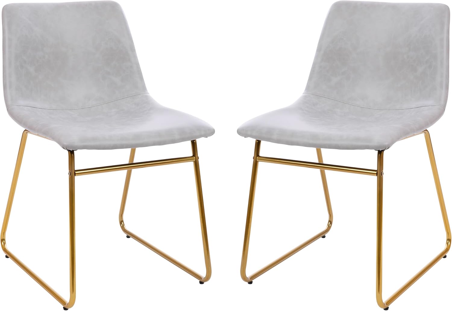 Flash Furniture Butler 18' LeatherSoft Dining Table Height Chairs, Mid-Century Modern Bucket Style Dining Chairs, Set of 2, Light Gray/Gold