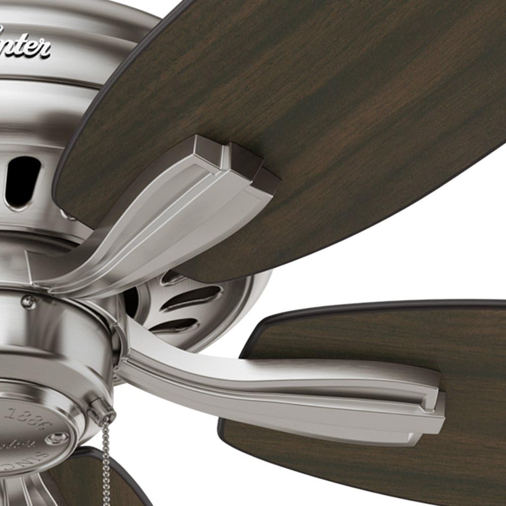 Hunter Fan 52 inch Ceiling Fan in Brushed Nickel with 5 Dark Walnut Reversible Blades (Renewed) (Brushed Nickel)