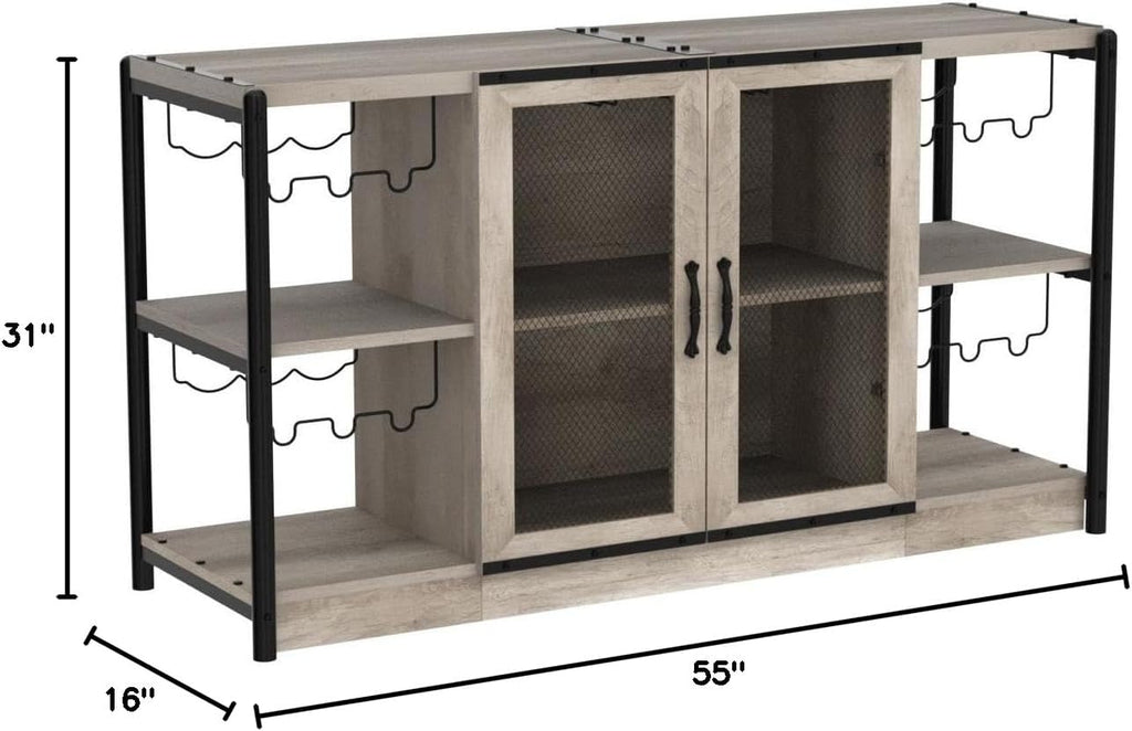 GAOMON Wine Bar Cabinet, Liquor Cabinet for Liquor and Glasses, Industrial Bars & Wine Cabinets with Storage and Wine Rack, Home Bar Furniture for Dining Room, Living Room, Kitchen (Grey)
