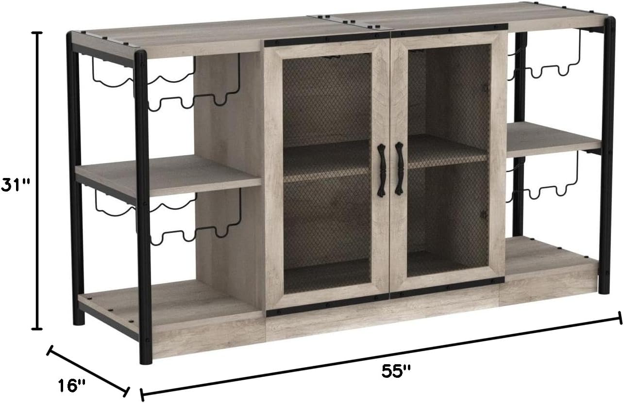GAOMON Wine Bar Cabinet, Liquor Cabinet for Liquor and Glasses, Industrial Bars & Wine Cabinets with Storage and Wine Rack, Home Bar Furniture for Dining Room, Living Room, Kitchen (Grey)