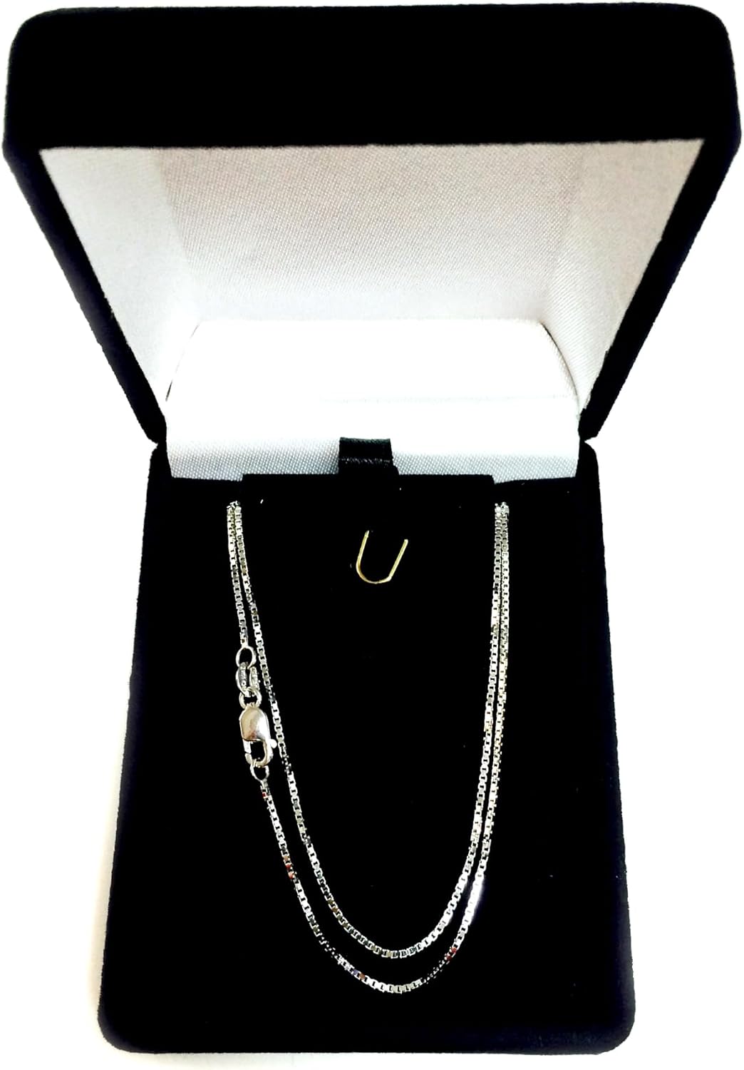 Jewelry Affairs 10k White Solid Gold Mirror Box Chain Necklace, 0.8mm