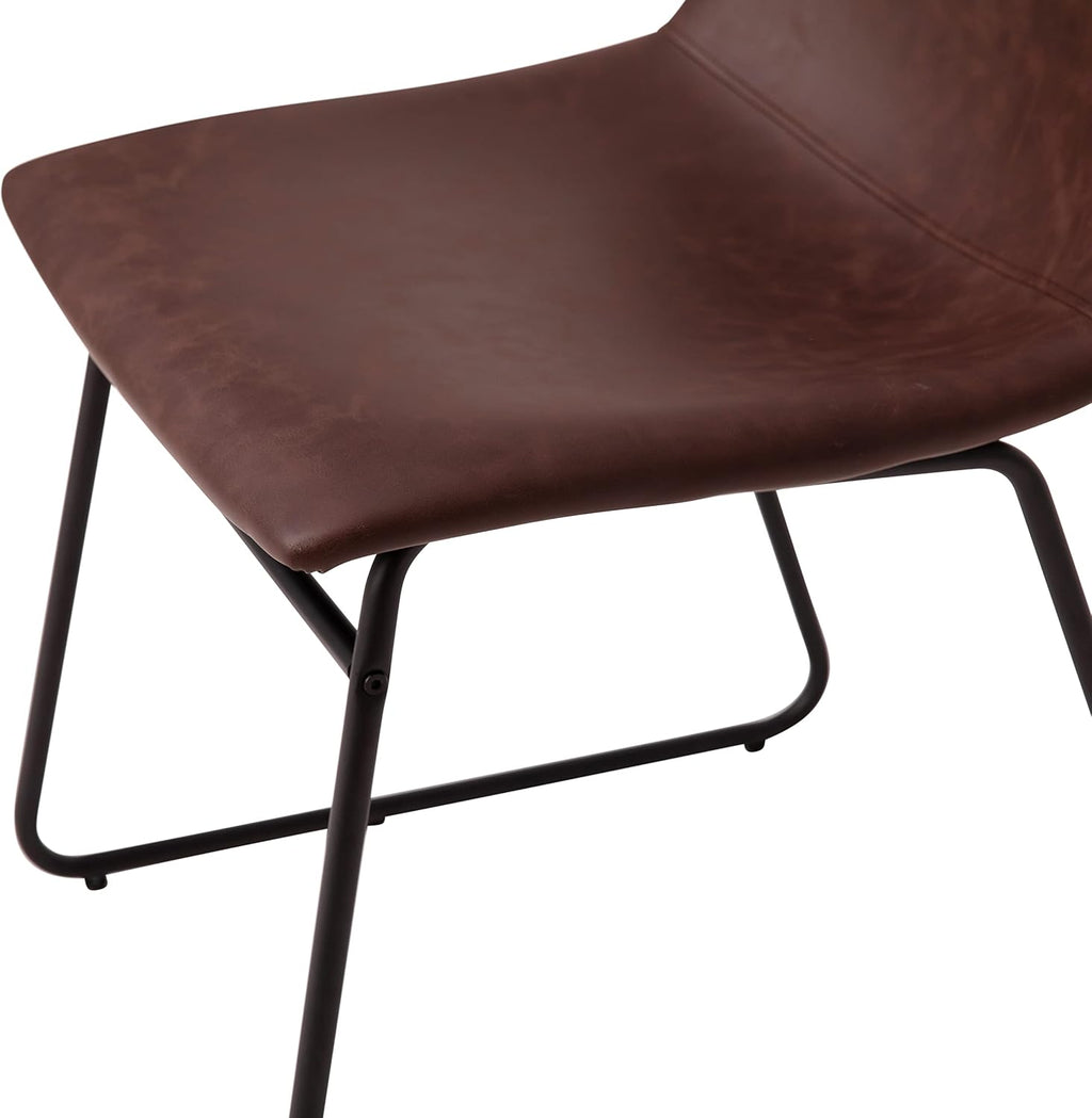 Flash Furniture Butler 18' LeatherSoft Dining Table Height Chairs, Mid-Century Modern Bucket Style Dining Chairs, Set of 2, Dark Brown/Black