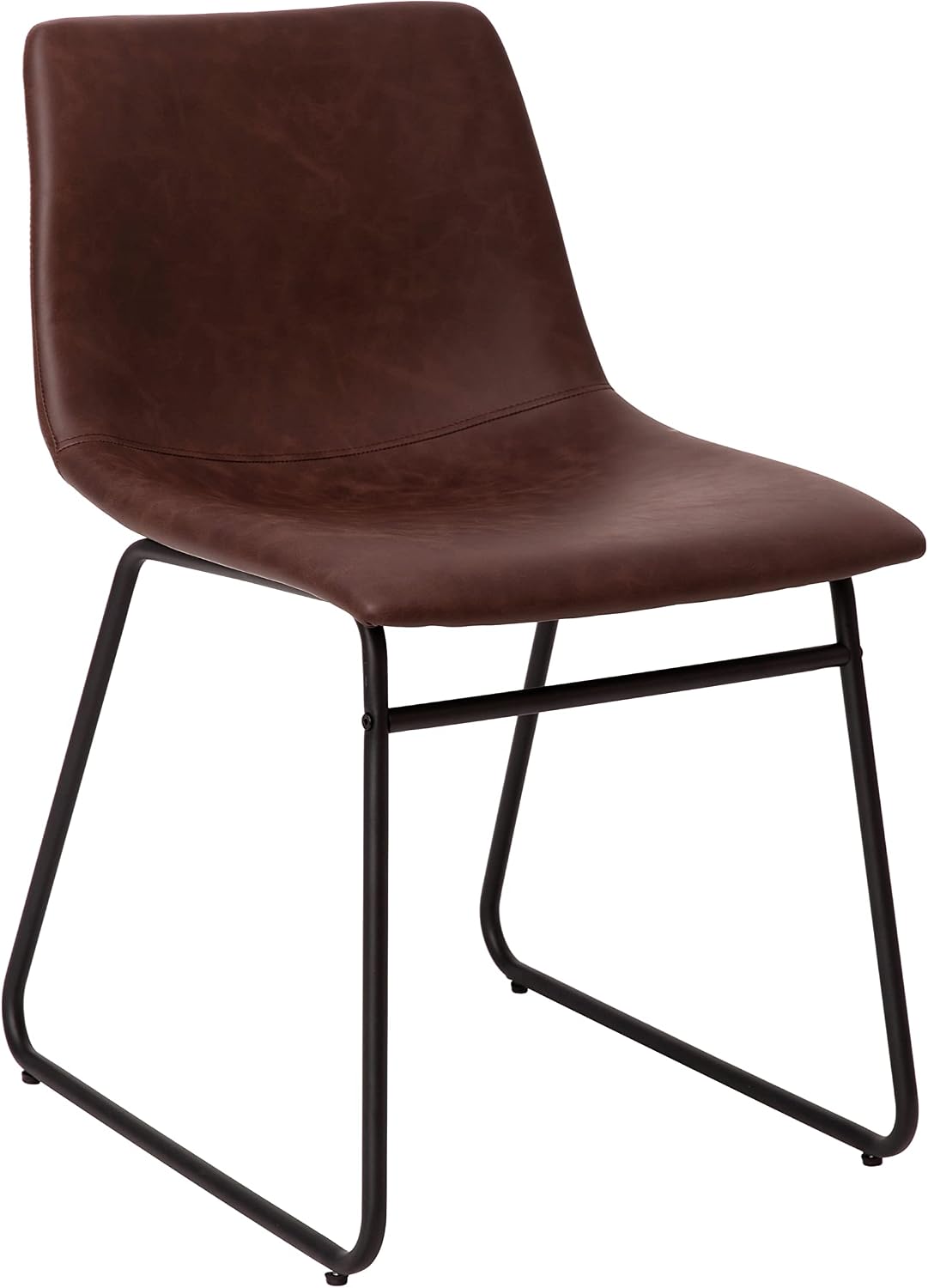 Flash Furniture Butler 18' LeatherSoft Dining Table Height Chairs, Mid-Century Modern Bucket Style Dining Chairs, Set of 2, Dark Brown/Black