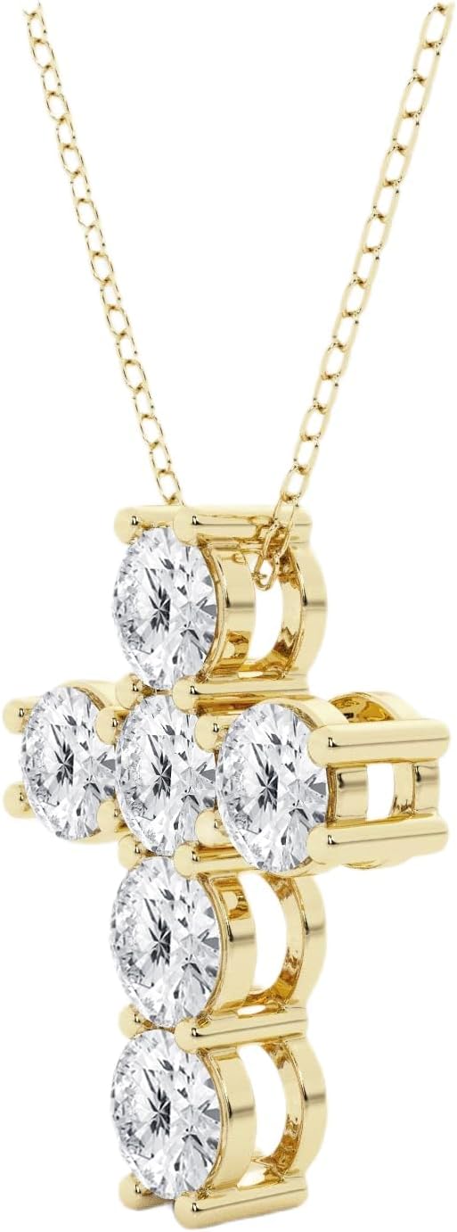 Belacqua Lab Grown Diamond Cross Pendant Necklace in 14K White or Yellow Gold, 1 to 3 Carat, Round Cut, 16 + 2 Inches Extender Cable Chain, G Color, VS Clarity, Dainty Jewelry for Women, Gift Box Included