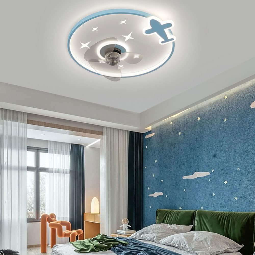 Indoor Mute Ceiling Fans with Lights Dimmable LED Ceiling Light with Fan Remote 6 Speeds Ceiling Fan for Study Room Bedroom Low Profile Blue Ceiling Fan Lights