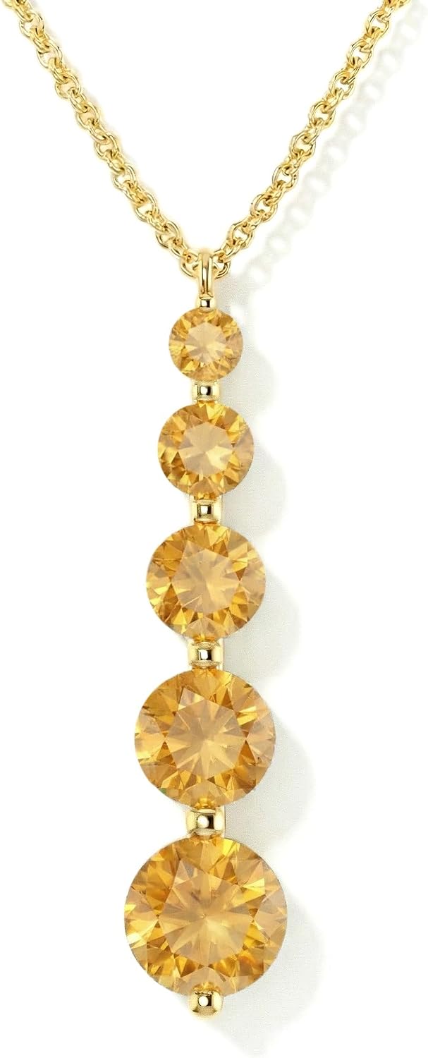 GOODSTONE JEWELS Linear Drop Pendant Necklace for Women in Yellow Gold Plated | Size 16+2 Inch Cable Chain with Lobster Clasp | Natural Birthstone Jewelry Gift for Her