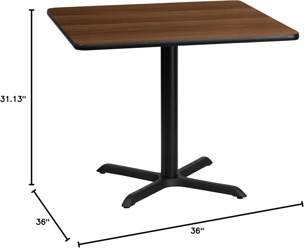 Flash Furniture 36'' Square Walnut Laminate Table Top with 30'' x 30'' Table Height Base