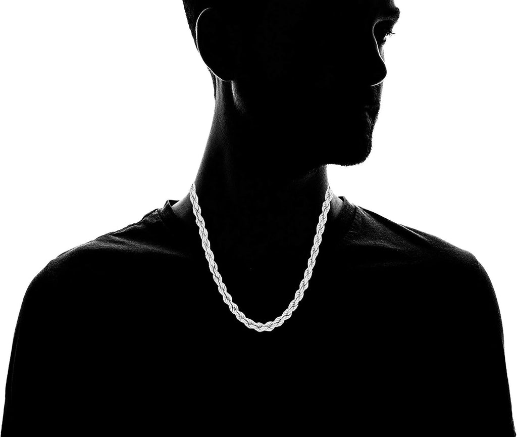 Verona Jewelers 925 Sterling Silver Necklace 4MM Italian Diamond-Cut Rope Chain Necklace for Men and Women- 925 Braided Twist Italian Necklace, Rope Chain For Men,Silver chain 925 Rope Chain (16-36)