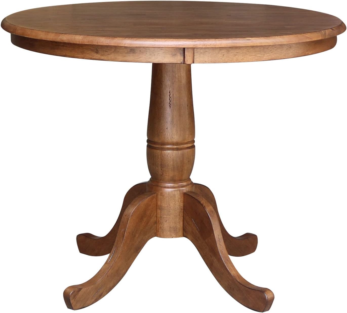 IC INTERNATIONAL CONCEPTS 36' Solid Wood Round Top Pedestal Table in Distressed Oak - 29.1' Height