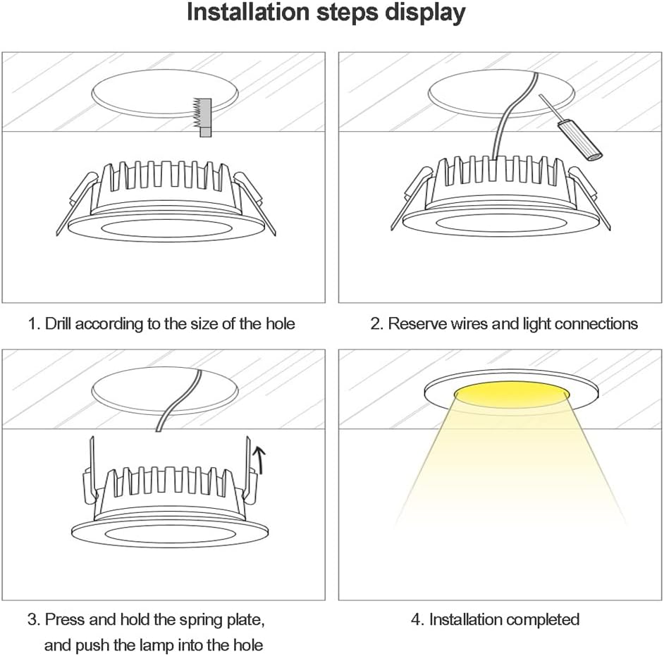 5 Pack Round Recessed IP65 Waterproof for Bathroom Baffle Trim 90-100 Lumens/W,7W/10W/12W Ceiling Spotlight Indoor Ceiling Decor Lamp (12w 3000K)