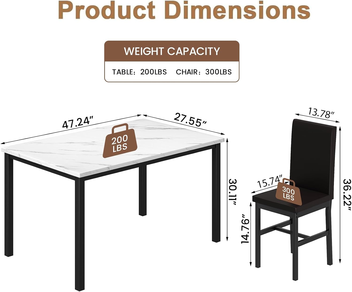 DKLGG Dining Table Set for 4, Modern Kitchen & Dining Room Sets Faux Marble Table with 4 Leather Chairs for Small Space, Home Kitchen, Apartment, White