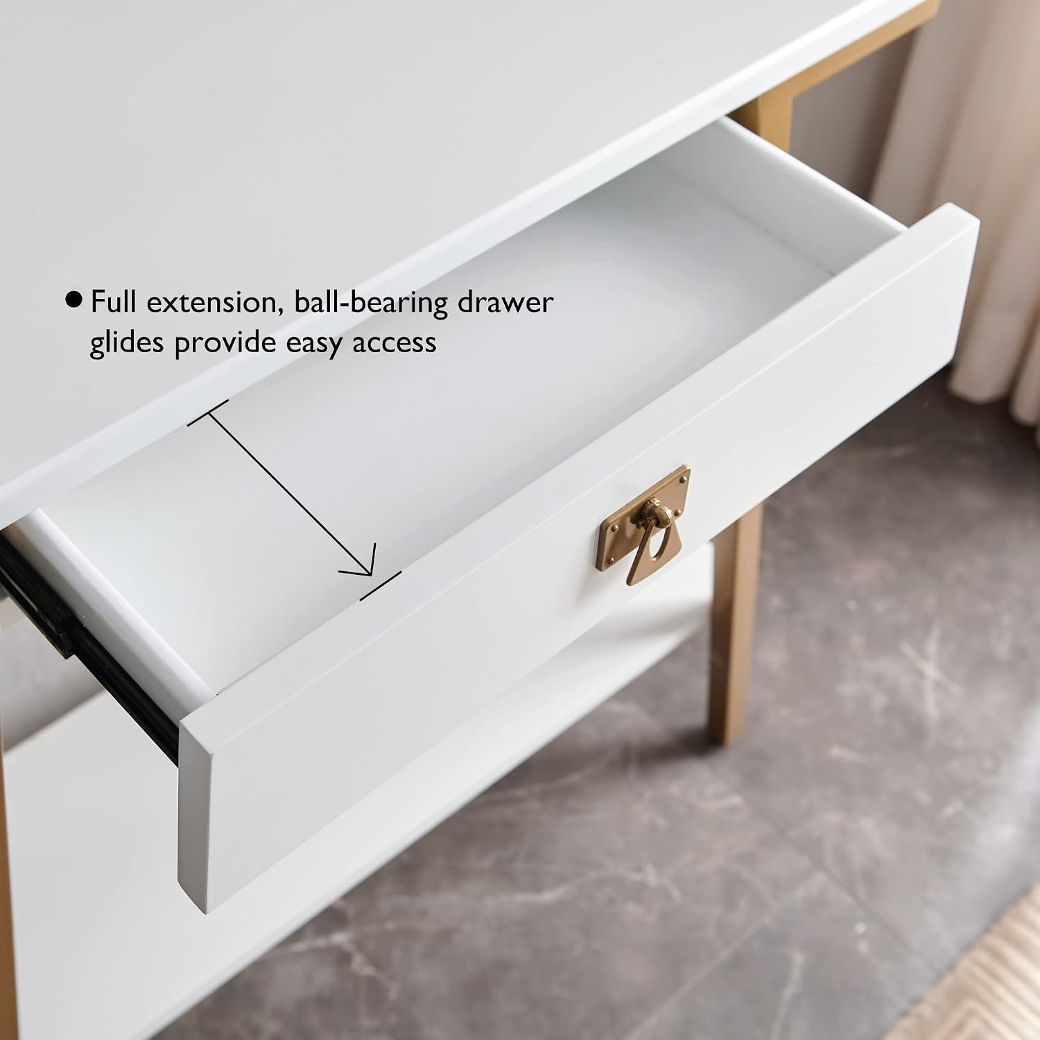 Leick Home 214346 Empiria Wood Console Table with Drawer and Metal Frame for Living Room Entryway Bedroom, White