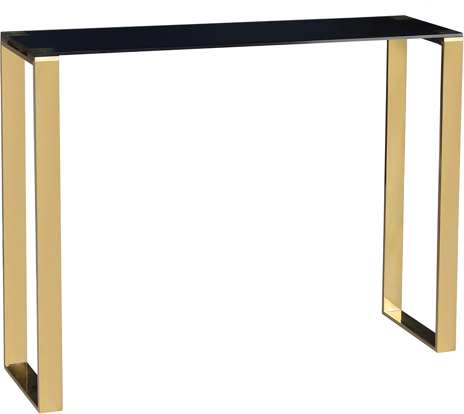 Cortesi Home Remini Narrow Contemporary Glass Console Table in Polished Gold Finish, Black Glass