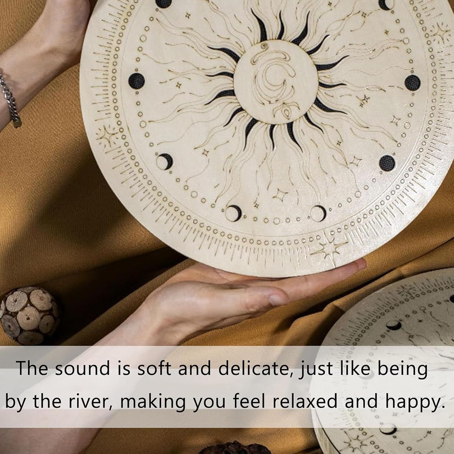 12 Inch Ocean Drum Rain Disk, Stream Drum Rain Drum, Hand Disc Drum, Wooden Ocean Drum Rain Disk, Gift for Yoga Meditation, for Spiritual Music, Reflection