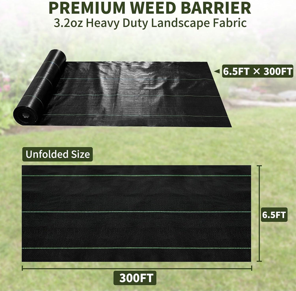 EXTRAEASY 6.5ft x 300ft Weed Barrier Fabric, Heavy Duty Landscape Fabric, 3.2oz Weed Control Fabric, Tear-Resistant Weed Blocker Ground Cover for Garden, Gravel, Driveway, Flower Bed