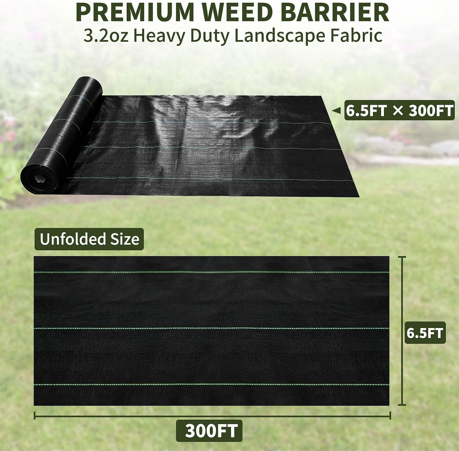 EXTRAEASY 6.5ft x 300ft Weed Barrier Fabric, Heavy Duty Landscape Fabric, 3.2oz Weed Control Fabric, Tear-Resistant Weed Blocker Ground Cover for Garden, Gravel, Driveway, Flower Bed