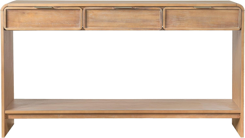 Christopher Knight Home Tida Vintage Narrow Console Table with Drawers, Solid Wood Entryway Table with Open Storage Shelf, Behind the Couch Long Sofa Table for Living Room, Natural