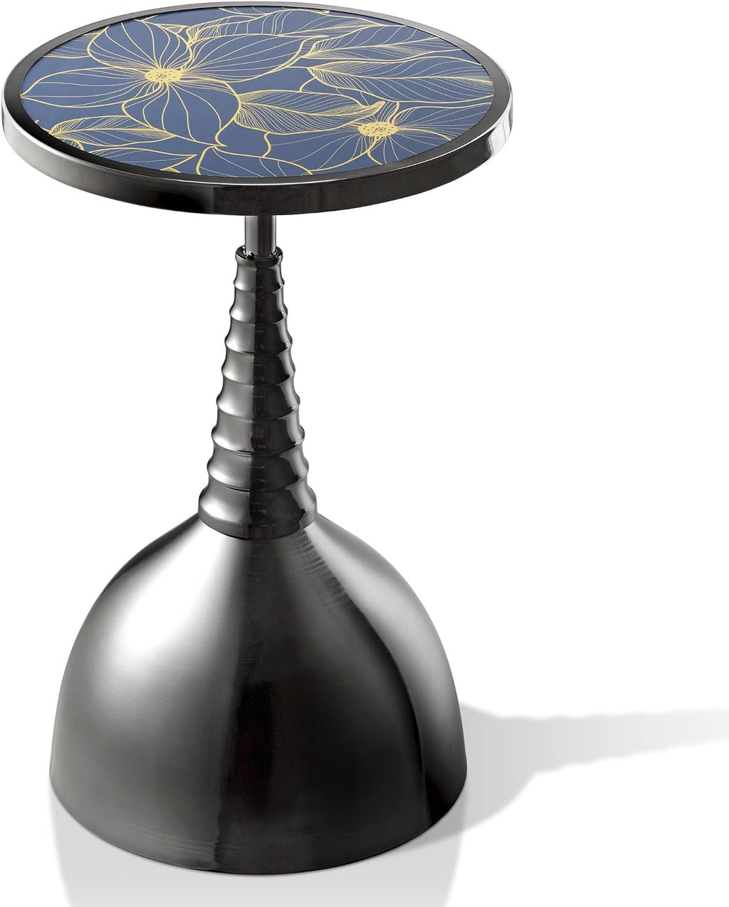 Homes: Inside + Out Halric Modern 24' Tall Round End Table with Decorated Tabletop and Iron Metal Base, Accent Furniture, Elegant Pedestal Stand for Living Room, Home Office, Black with Floral Print