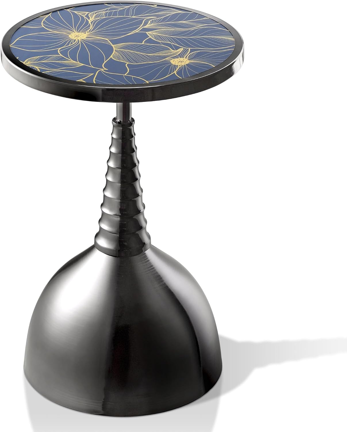 Homes: Inside + Out Halric Modern 24' Tall Round End Table with Decorated Tabletop and Iron Metal Base, Accent Furniture, Elegant Pedestal Stand for Living Room, Home Office, Black with Floral Print