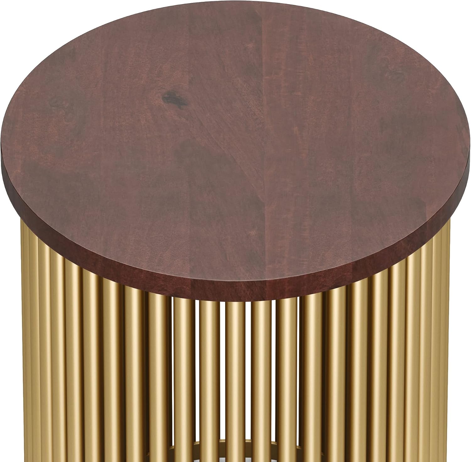 SIMPLIHOME Demy Metal and Wood Accent Table - 18 inch Wide Solid Metal Round End Table in Cognac and Gold, Contemporary Side Table or Coffee Table for Living Room with Compact Design, Assembled