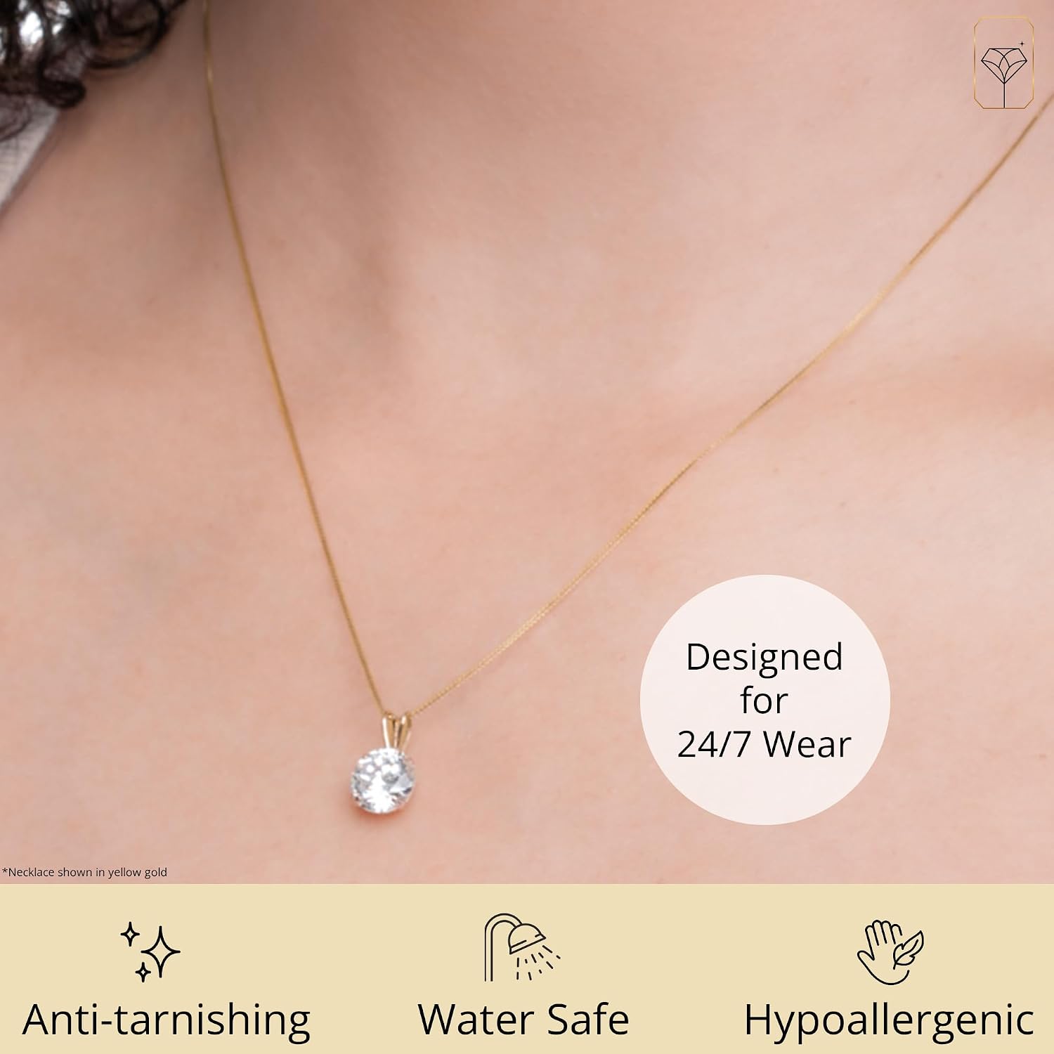 MAX + STONE 14k Gold 8mm Round Solitaire Cubic Zirconia Pendant Necklace for Women with 18 Inch Box Chain