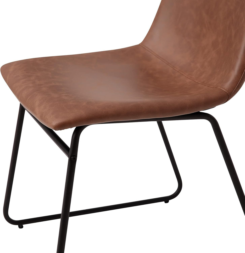 Flash Furniture Butler 18' LeatherSoft Dining Table Height Chairs, Mid-Century Modern Bucket Style Dining Chairs, Set of 2, Light Brown/Black
