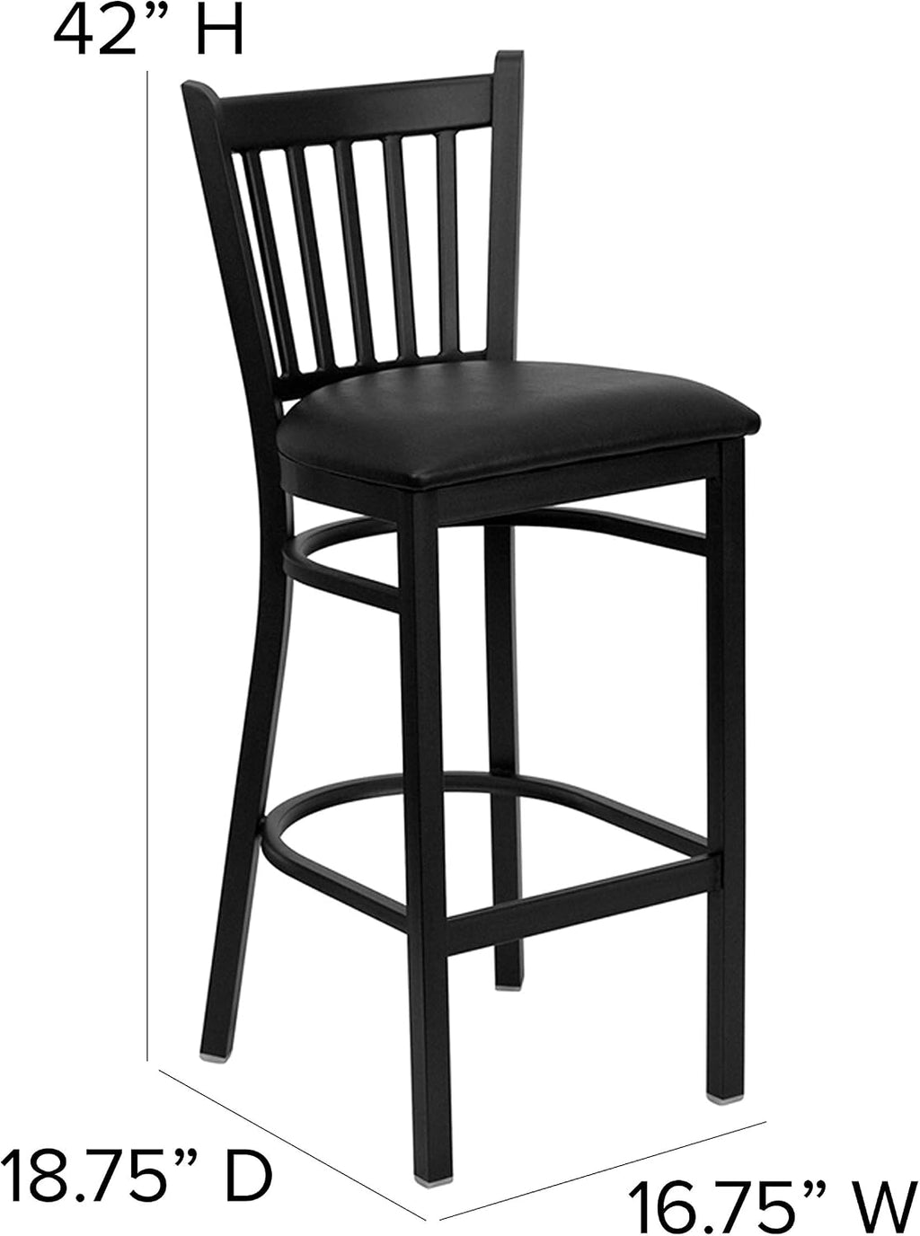 Flash Furniture HERCULES Series Black Vertical Back Metal Restaurant Barstool - Black Vinyl Seat (Pack of 1)