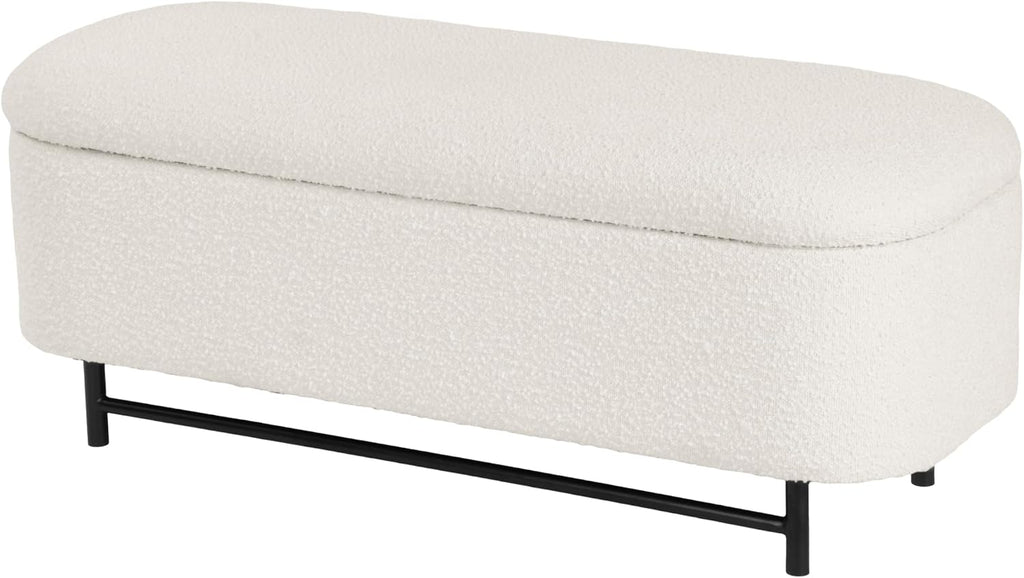 HomePop 46' Ellipse Storage Bench with Metal Legs - Cream Boucle