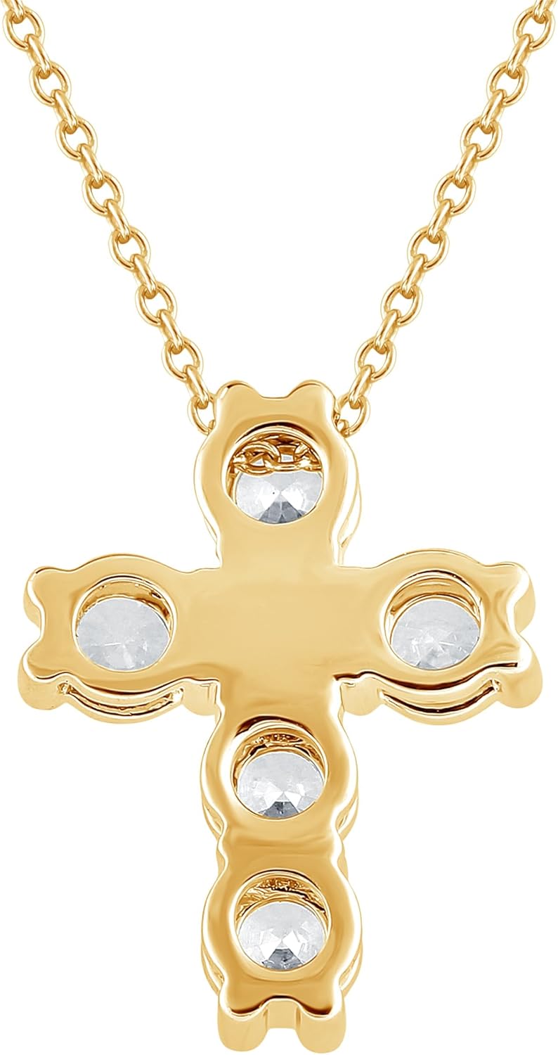 Belacqua Lab Grown Diamond Cross Pendant Necklace in 14K White or Yellow Gold, 1 to 3 Carat, Round Cut, 16 + 2 Inches Extender Cable Chain, G Color, VS Clarity, Dainty Jewelry for Women, Gift Box Included
