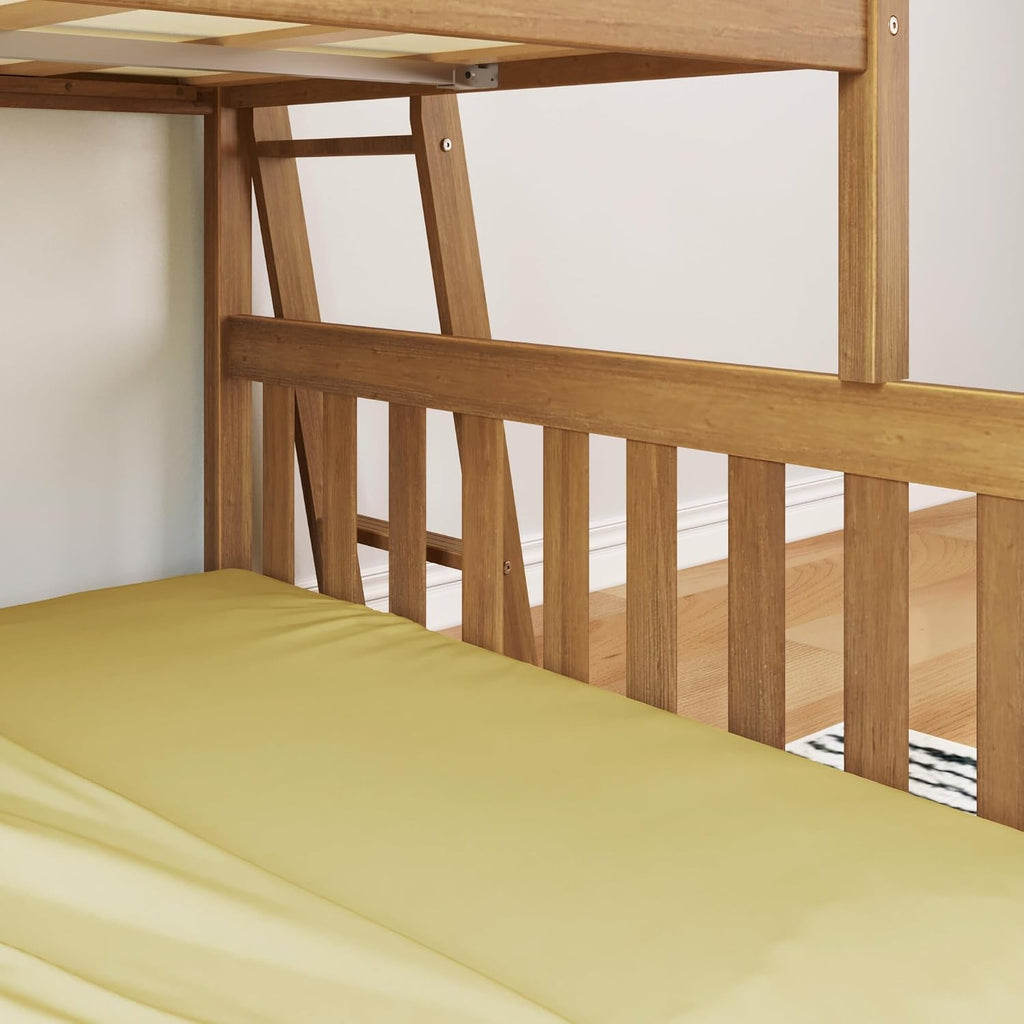 Twin Over Full Low Bunk with Angled Ladder on End, Pecan