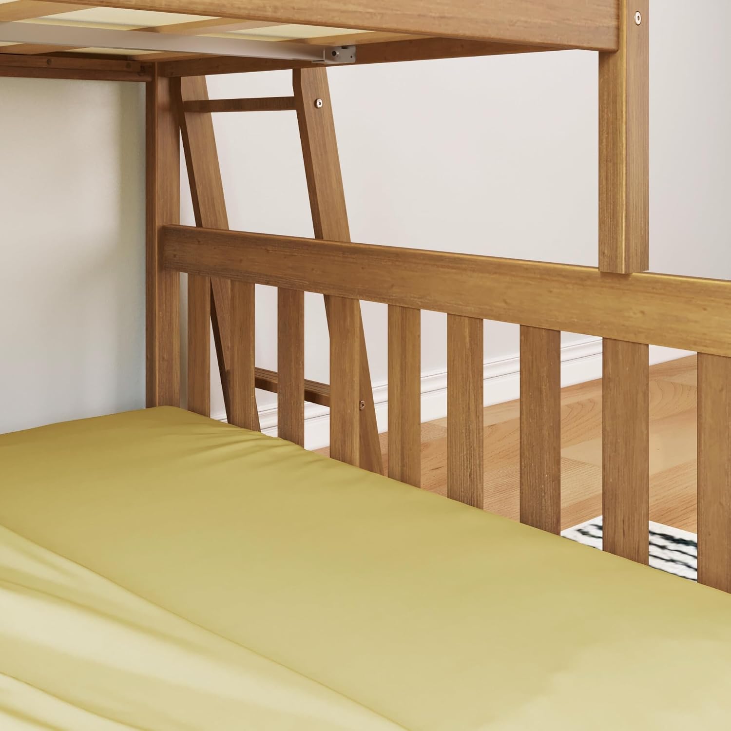 Twin Over Full Low Bunk with Angled Ladder on End, Pecan