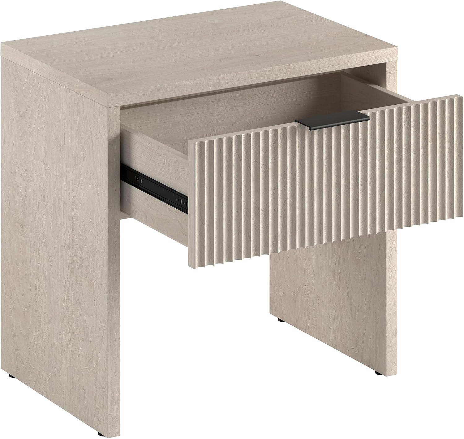 Henn&Hart 24' Fluted Modern Wooden Nightstand, Ribbed Side Table with Storage Drawer and Open Storage Space for Bedroom, Living Room, or Home Office, Beech White