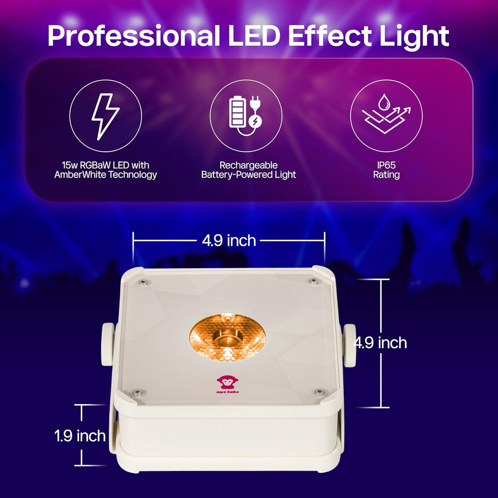 Ape Labs Maxi 2+ IP RGBaW LED Uplight with AmberWhite Technology, 29 Color Presets for Event & Wedding - IP65 14 hrs Rechargeable Battery with Remote (Sold Separately), Wireless DMX App Control - Solo