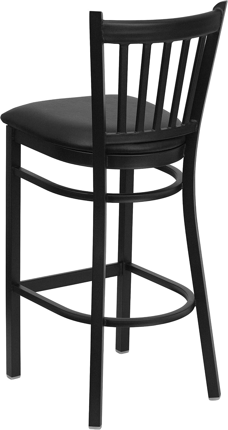 Flash Furniture 2 Pack HERCULES Series Black Vertical Back Metal Restaurant Barstool - Black Vinyl Seat