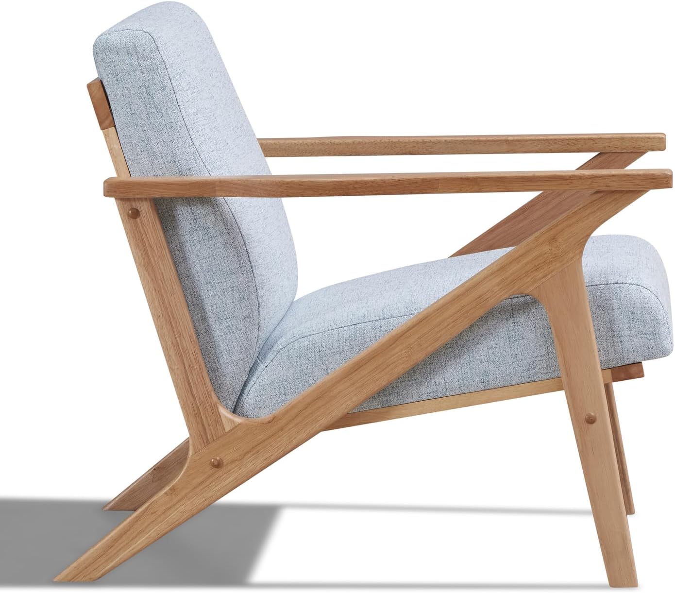 Zola Mid Century Modern Accent Chair Arm Chair, Living Room Furniture, Oak/Light Blue