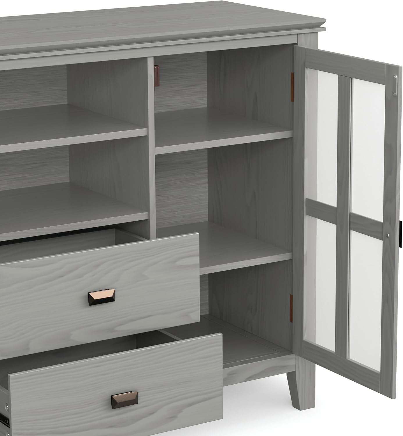 SIMPLIHOME Artisan TV Stand - 53 inch Wide Solid Wood Tall Media Console in Fog Grey, Contemporary Entertainment Center for Living Room for TVs up to 60 Inches with Drawers and Cable Management