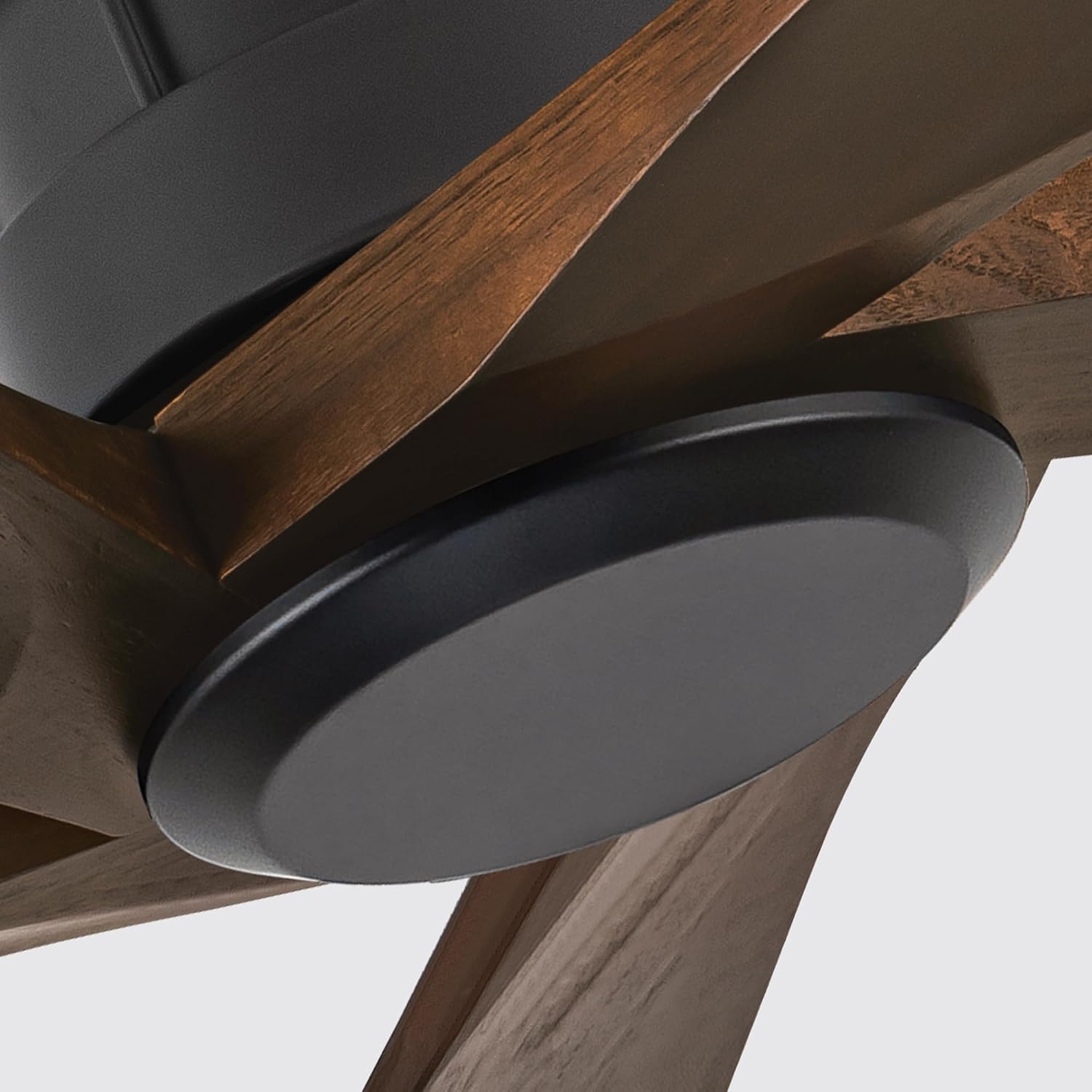 EKIZNSN 84 Inch Low Profile Flush Mount Outdoor Ceiling Fan without Light for Patios, 5 Walnut Wood Blades, 6-Gear Speed, 110V Noiseless DC Motor (Black Finish with Walnut Blades)