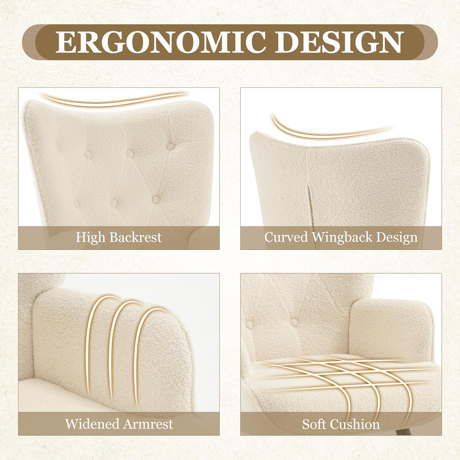 Furnimart Accent Chairs Set of 2, White Sherpa Reading Armchair with High Backrest, Wingback Corner Chair Mid Century Modern for Living Room, Bedroom, Waiting Room