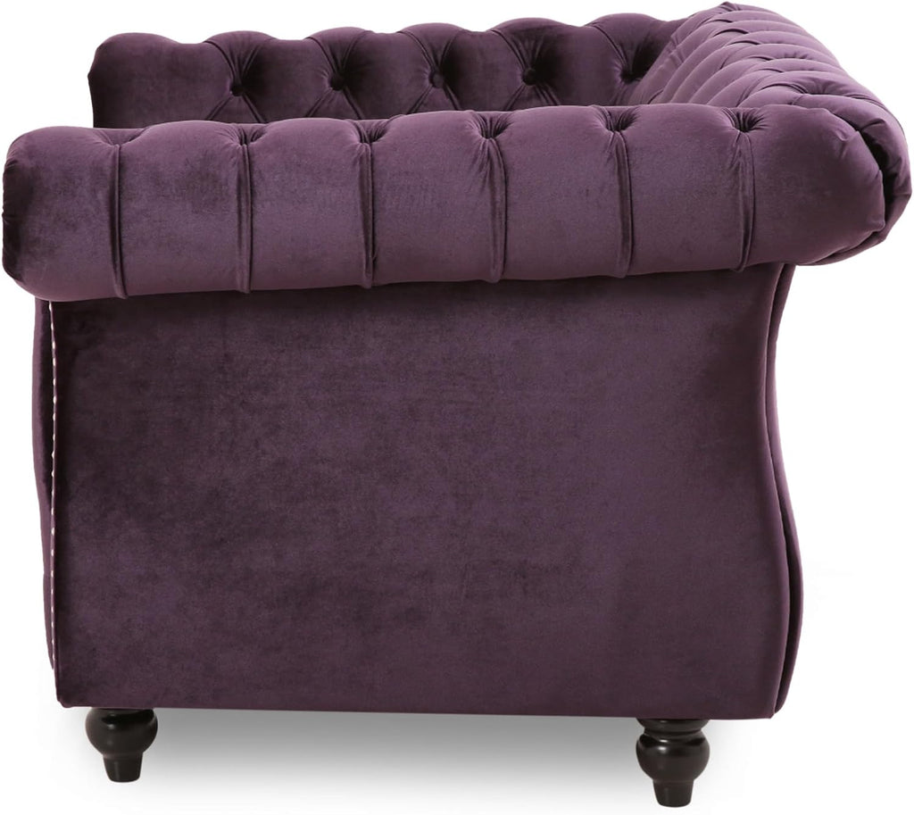 Great Deal Furniture Leila Chesterfield Velvet Club Chair, BlackBerry