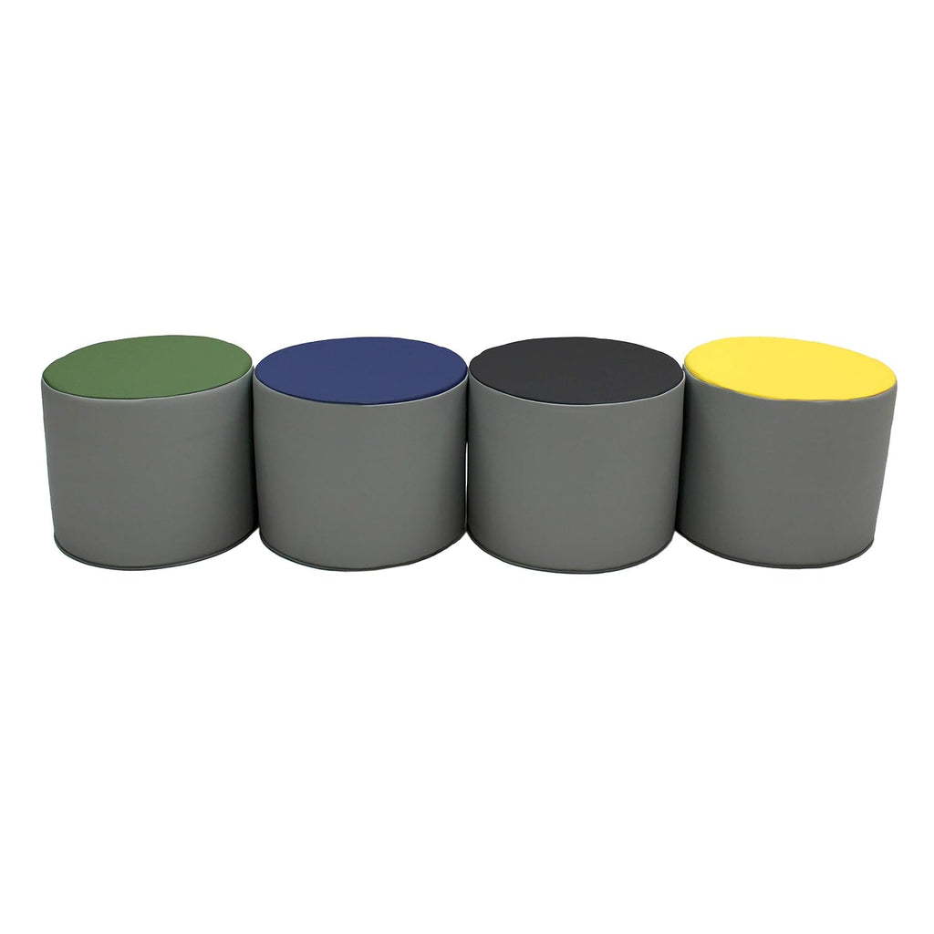 FDP SoftScape 15 inch Round Two-Tone Accent Ottoman for Ages 3-7 Modern Children's Furniture, Flexible, Lightweight Foam Seating for Home, Playroom, Classroom, Library (4-Piece) - Gray, 12763-GY