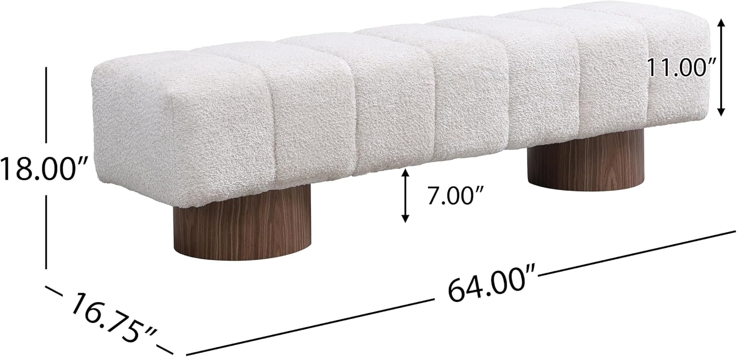 Christopher Knight Home Manila 64' Boucle Dining Bench, Upholstered Ottoman Bench, Rectangular Dining Seat, Spacious Seating, Long Footstool for Living Room Dining Room, No Assembly Needed, Beige