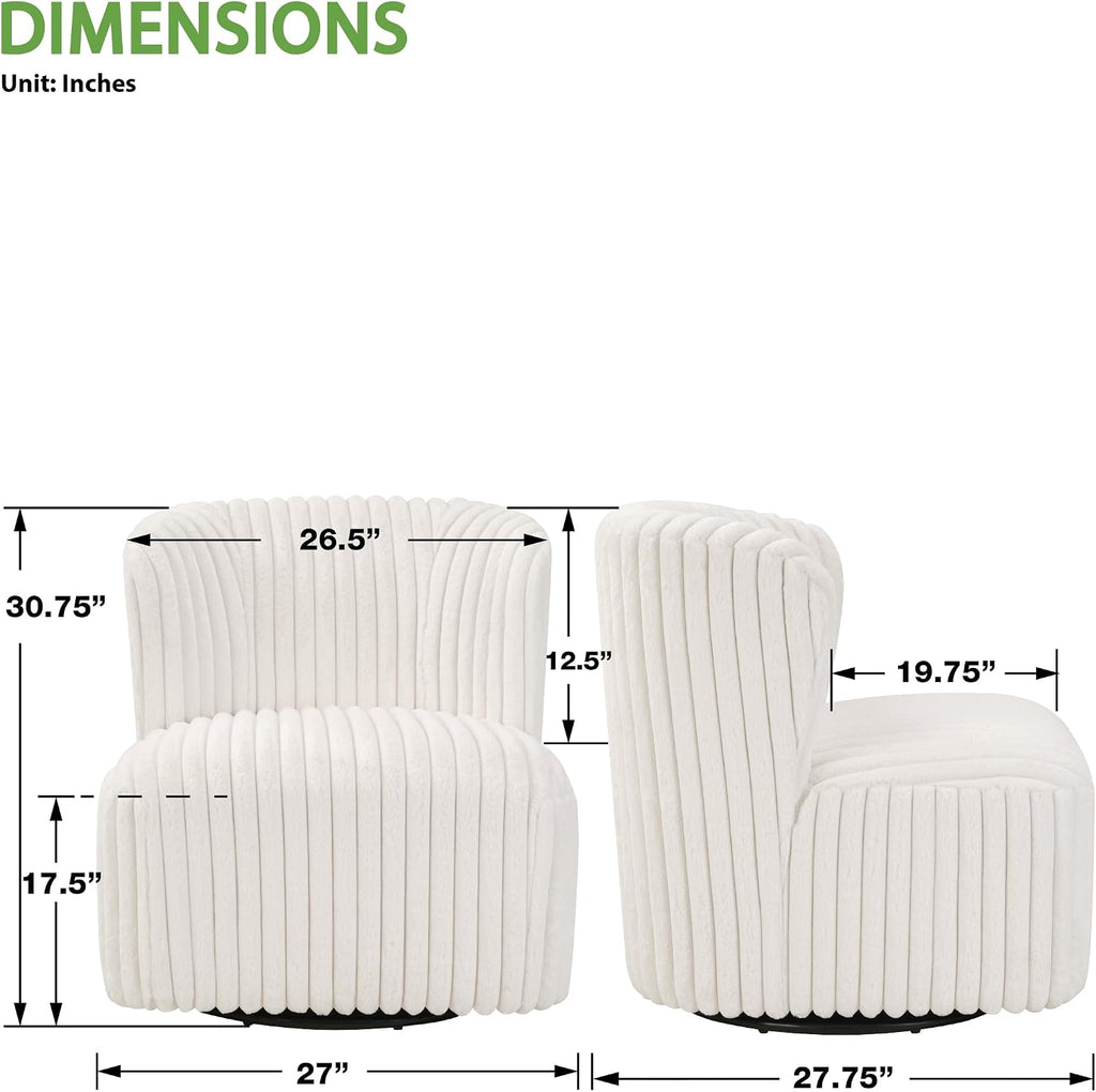 OSP Home Furnishings Lucia Modern Barrel Swivel Accent Chair, White Cord Fur Fabric