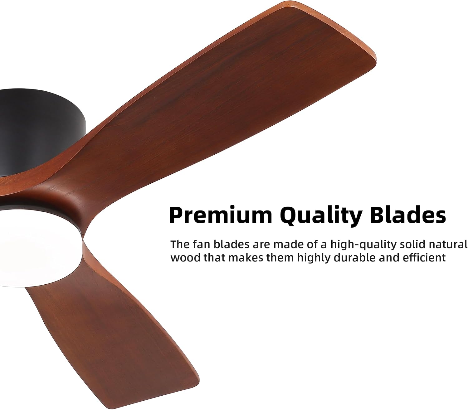 WINGBO 48 Inch Flush Mount DC Ceiling Fan, 3CCT Dimmable Light, 3 Carved Wood Blades, 6-Speed Noiseless Reversible DC Motor, Hugger Low Profile Fan, Matte Black Finish with Walnut Blades, ETL Listed