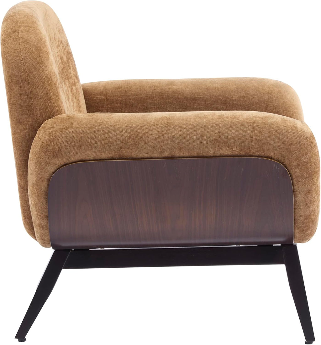 Christopher Knight Home Audrey Modern Upholstered Accent Chair, Low Profile Lounge Chair Inddor, Wooden Comfy Reading Chair, Soft Seating Single Lounge Sofa, Tan Brown